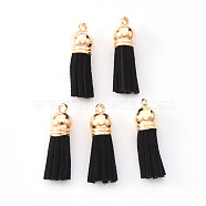 Faux Suede Tassel Pendant Decorations, with CCB Plastic Cord Ends, Light Gold, Black, 33~35x10mm, Hole: 2.5mm(FIND-R095-010LG)