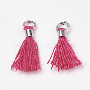 Polycotton(Polyester Cotton) Tassel Pendant Decorations, Mini Tassel, with Brass Findings, Platinum, Camellia, 10~15x3~4mm, Hole: 2mm(FIND-S275-22P)