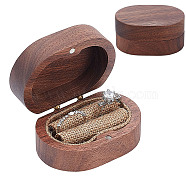 Wooden Finger Ring Boxes, with Lining Inside and Magnetic Clasps, for Wedding Valentine's Day, Oval, Coffee, 7x4.95x3cm(OBOX-WH0005-09)