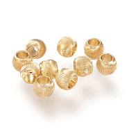 Brass Beads, Long-Lasting Plated, Textured, Solid Round, Real 18K Gold Plated, 4.5x3.8mm, Hole: 2~2.5mm(X-KK-M213-02D-G)