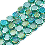 Electroplate Transparent Glass Beads Strands, AB Color Plated, Faceted, Octagon, Light Sea Green, 7~8x7~8x4mm, Hole: 1.2mm, about 72pcs/strand, 20.47 inch(52cm)(EGLA-N002-27-C05)