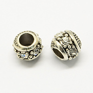 Alloy Rhinestone European Beads, Rondelle Large Hole Beads, Antique Silver, Crystal, 11x10mm, Hole: 5mm(MPDL-R036-08F)