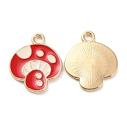 Rack Plating Alloy Enamel Pendants, Cadmium Free & Lead Free & Nickel Free, Golden, Mushroom Charm, Red, 19x16x1.5mm, Hole: 2mm(ENAM-Q449-11G)