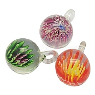 Handmade Luminous Lampwork Pendant, Round, Mixed Color, about 21mm wide, 31mm long, hole: 6mm(X-LAMP-31X21-3)