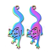 304 Stainless Steel Pendants, Fox Charms, Rainbow Color, 41x19.5x1.5mm, Hole: 2mm(STAS-R116-03RC)