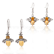 ANATTASOUL 2 Pairs 2 Style Chocolate Glass Bees Dangle Earrings, Alloy Jewelry for Women, Platinum, 34.5~44mm, Pin: 0.6~0.7mm, 1 Pair/style(EJEW-AN0002-88)