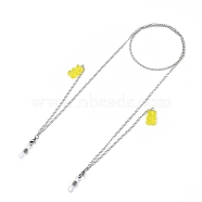 304 Stainless Steel Eyeglasses Chains, Neck Strap for Eyeglasses, with Bear Resin Pendants and Rubber Loop Ends, Stainless Steel Color, Champagne Yellow, 27.95 inch(71cm)(AJEW-EH00207-04)