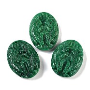 Dyed Natural Myanmar Jade Coin Pendants, Carved Oval Charms, Dark Green, 43x30.5x10mm, Hole: 2mm(G-S378-01)