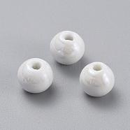 Handmade Porcelain Beads, Pearlized, Round, White, 14mm, Hole: 2.5~4mm(PORC-D001-14mm-04)