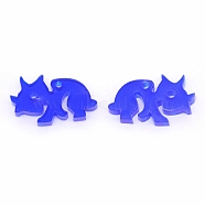 Resin Pendants, Dinosaur, Blue, 13x22x2.5mm, Hole: 1.5~1.6mm(RESI-WH0011-11)