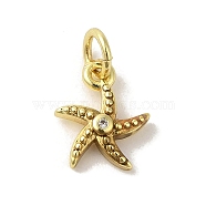Brass Micro Pave Cubic Zirconia Charms, Real 18K Gold Plated, Starfish Charms, Clear, 11x9x2.5mm, Hole: 3mm(KK-M283-22E-01)