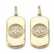 Brass Micro Pave Cubic Zirconia Pendants, with Jump Rings, Nickel Free, Oval with Eye, Clear, Real 16K Gold Plated, 33x16.5x5mm, Jump Rings: 9x5.5x2mm, 2.5x5mm Inner Diameter.(ZIRC-T014-019-NF)