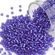 TOHO Round Seed Beads, Japanese Seed Beads, (35F) Silver Lined Frost Sapphire, 11/0, 2.2mm, Hole: 0.8mm, about 1110pcs/10g(X-SEED-TR11-0035F)