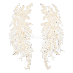 Leaf Polyester Embroidery Lace Appliques, Ornament Accessories for Cheongsam, Dress, Light Goldenrod Yellow, 342x125x3mm, 1 pair/box(DIY-FG0003-90B)