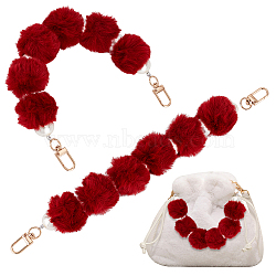 Fluffy Short Bag Straps, Alloy Decorative Chain with Swivel Clasp & Imitation Plastic Pearl, Red, 30x3.5cm(FIND-WH0152-094C)