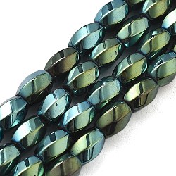 Electroplated Synthetic Magnetic Hematite Beads Strands, Long-Lasting Plated, Twist, Green Plated, 8x5.5mm, Hole: 1mm, about 49pcs/strand, 16.06''(40.8cm)(G-P545-G01-02H)