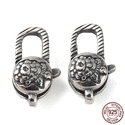 925 Thailand Sterling Silver Lobster Claw Clasps, Flower, with 925 Stamp, Antique Silver, 15x8x5.5mm, Hole: 1.4mm(STER-D003-38AS)
