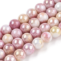 Electroplated Glass Beads Strands, AB Color Plated, Round, Pink, 8.5mm, Hole: 1.2mm, about 100pcs/strand, 30.63 inch(77.8cm)(X-GLAA-C023-01I)