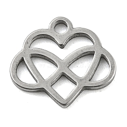 Laser Cut 304 Stainless Steel Charms, Heart with Infinity Charms, Stainless Steel Color, 9x10x1mm, Hole: 1.2mm(STAS-G323-03P)