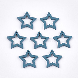 Painted Poplar Wood Pendants, Star, Steel Blue, 24.5~25x24.5x2.5mm, Hole: 1.2mm(WOOD-T021-10J)