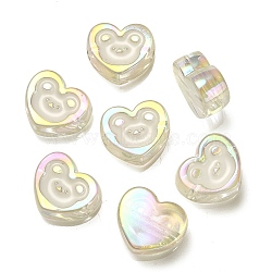 UV Plating Rainbow Iridescent Acrylic Enamel Beads, Heart with Bear Pattern, White, 17.5x20x9mm, Hole: 3.5mm(OACR-G012-12B)