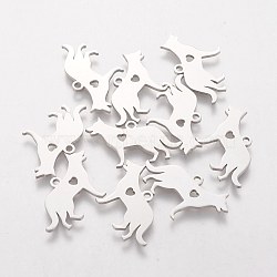 201 Stainless Steel Puppy Pendants, Silhouette Charms, Dog with Heart, Stainless Steel Color, 15x23x1.1mm, Hole: 1.5mm(STAS-S105-T439)