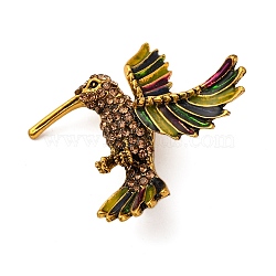 Alloy Rhinestone Brooches, Colorful Enamel Pins, Bird, Antique Golden, 45x49.5mm(JEWB-I034-27AG)