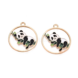 Panda Theme Alloy Enamel Pendants, Light Gold, Lead Free & Cadmium Free, Dark Green, 28x24.5x1mm, Hole: 2mm(ENAM-T020-34A)