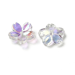 Transparent ABS Plastic Beads Cap, UV Plated, 5-Petal Flower, Clear, 10.5~11.5x2mm, Hole: 1.4mm(FIND-B043-03A)