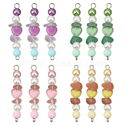 Natural Green Aventurine & Natural Sunstone & Natural Ametrine & Cherry Quartz Glass Chip & Acrylic Heart & Imitation Round Pearl Beaded Connector Charms, with 304 Stainless Steel Loops, Stainless Steel Color, 43x8.5~9x6~8mm, Hole: 1.6mm and 2.9x2.5mm, 10pcs/style(PALLOY-GO00061)