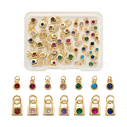 56Pcs 14 Style Brass Micro Pave Cubic Zirconia Charms, Flat Round & Lock, Mixed Color, 4pcs/style(ZIRC-PJ0001-04)