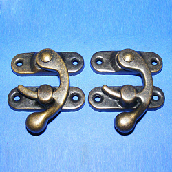 Iron Wooden Box Lock Catch Clasps, Jewelry Box Latch Hasp Lock Clasps, Antique Bronze, 42~43x37x8mm, Hole: 2.5mm, 2pcs/set(X-IFIN-R203-94AB)