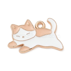 Alloy Enamel Pendants, Light Gold, Cadmium Free & Lead Free, Cat Charm, White, 13x20.5x1mm, Hole: 1.6mm(ENAM-A008-09KCG-01)