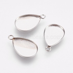 304 Stainless Steel Pendant Cabochon Settings, Plain Edge Bezel Cups, teardrop, Stainless Steel Color, Tray: 14x10mm, 17.5x10.5x1.5mm, Hole: 1.6mm(STAS-I097-055-14P)