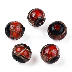 Handmade Gold Sand Lampwork Beads, Round, FireBrick, 10~10.5x9~9.5mm, Hole: 1.5mm(LAMP-T019-10mm-03)