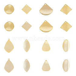 32Pcs 8 Style Brass Pendants, Teardrop & Square & Fan, Real 24K Gold Plated, 12~25.5x12~20.5x1~2mm, Hole: 1~1.4mm, 4pcs/style(KK-HY0001-31)