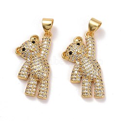 Brass Micro Pave Clear Cubic Zirconia Pendants, Lead Free & Cadmium Free, Bear, Real 18K Gold Plated, 22.5x12.5x4mm, Hole: 4.5x3.5mm(KK-K258-21G-RS)