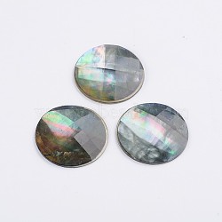 Black Abalone Shell/Paua Shellwith Reisn Cabochons, Faceted, Half Round/Dome, Colorful, 30x5mm(X-SSHEL-K004-30MM)