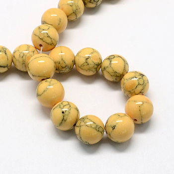 Dyed Synthetic Turquoise Gemstone Bead Strands, Round, Gold, 8mm, Hole: 1mm, about 50pcs/strand, 15.7 inch