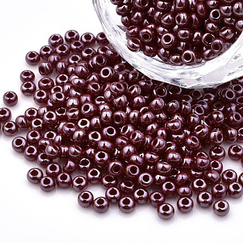8/0 Czech Opaque Glass Seed Beads, Lustered, Round, Dark Red, 3x2mm, Hole: 1mm, about 500g/bag