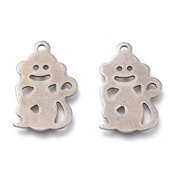 304 Stainless Steel Pendants, Monkey, Stainless Steel Color, 19x12x0.7mm, Hole: 1.4mm