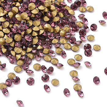 Back Plated Grade A Diamond Glass Pointed Rhinestone, Light Amethyst, 3.4~3.5mm, about 1440pcs/bag