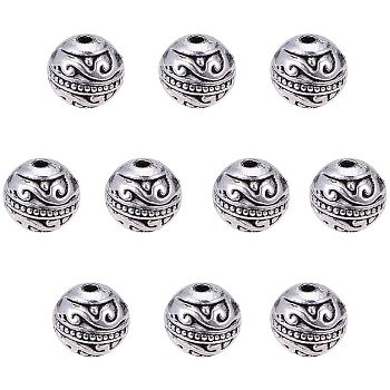 Tibetan Style Alloy Beads, Round, Antique Silver, 8mm, Hole: 1.5mm, 60pcs/box