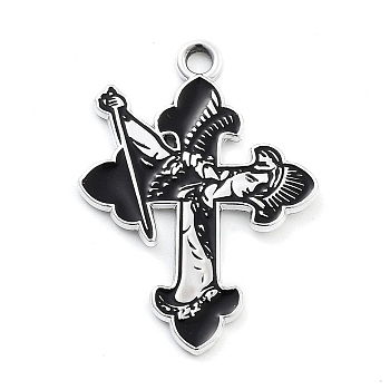 Halloween Alloy Enamel Pendants, Platinum, Cross, 28x20.5x1mm, Hole: 2mm