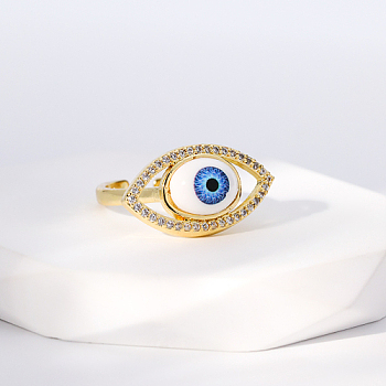 Evil Eye Stainless Steel Open Cuff Rings for Women, Golden, Horse Eye, No Size