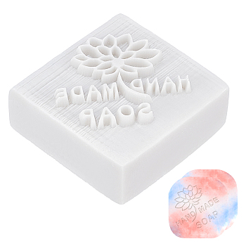 Resin Chapter, DIY Handmade Resin Soap Stamp Chapter, Rectangle, White, Word Handmade Soap, Flower Pattern, 4.2x4.1x1.75cm