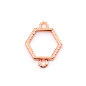 Hollow Frame Alloy Links Connectors, Cadmium Free & Lead Free, Hexagon , Rose Gold, 21x16x1.5mm, Hole: 2mm