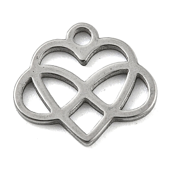 Laser Cut 304 Stainless Steel Charms, Heart with Infinity Charms, Stainless Steel Color, 9x10x1mm, Hole: 1.2mm