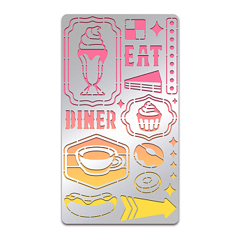 Retro Diner Stainless Steel Metal Stencils Cutting Dies, for DIY Scrapbooking/Photo Album, Decorative Embossing DIY Paper Card, Matte Stainless Steel Color, Food Pattern, 177x101x0.5mm