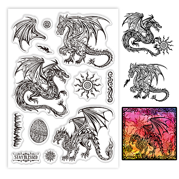 Custom Summer Theme PVC Plastic Clear Stamps, for DIY Scrapbooking, Photo Album Decorative, Cards Making, Dragon, 160x110mm